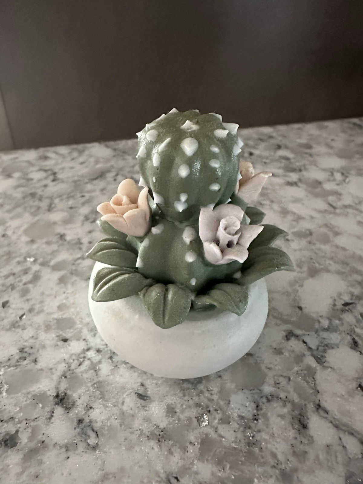 Adorable Porcelain Small Flowering Cactus Set Of 3 Approx 3-4” Tall