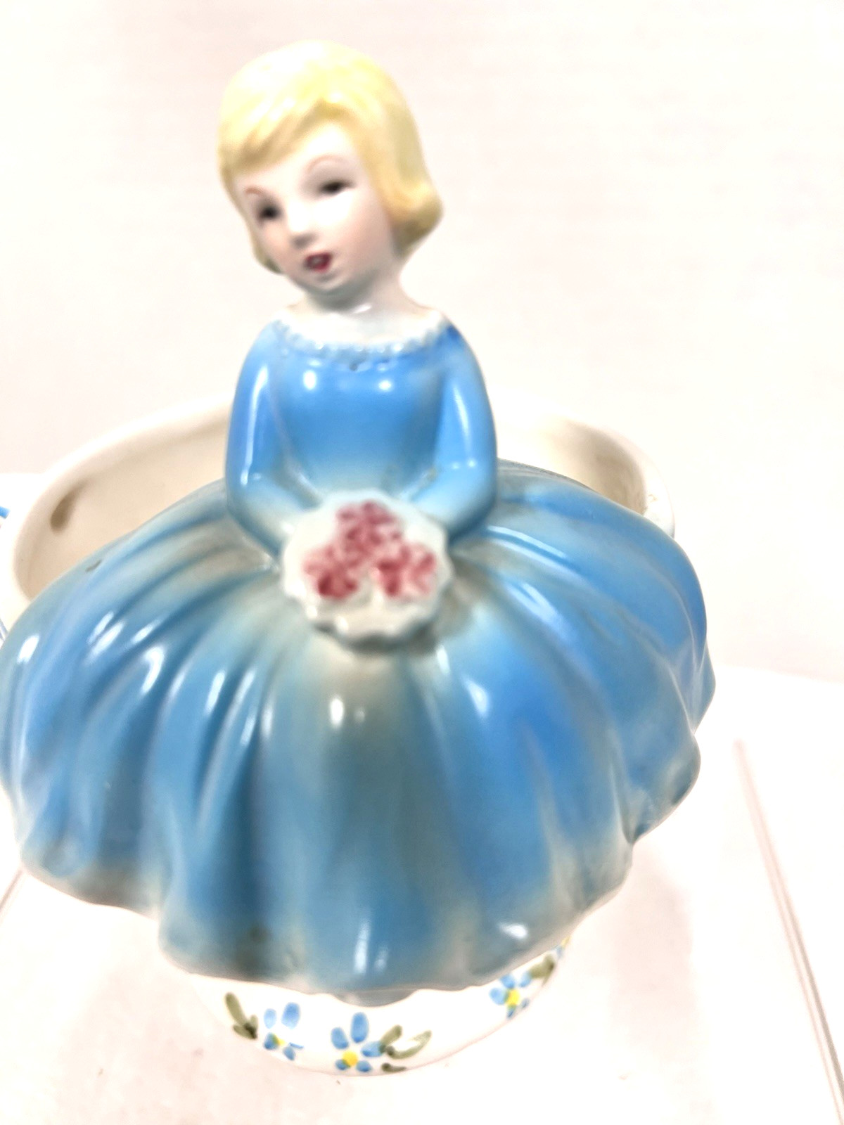 1963 Relpo Samson Import Girl Sitting On Teacup Ceramic Flowerpot Planter Vase