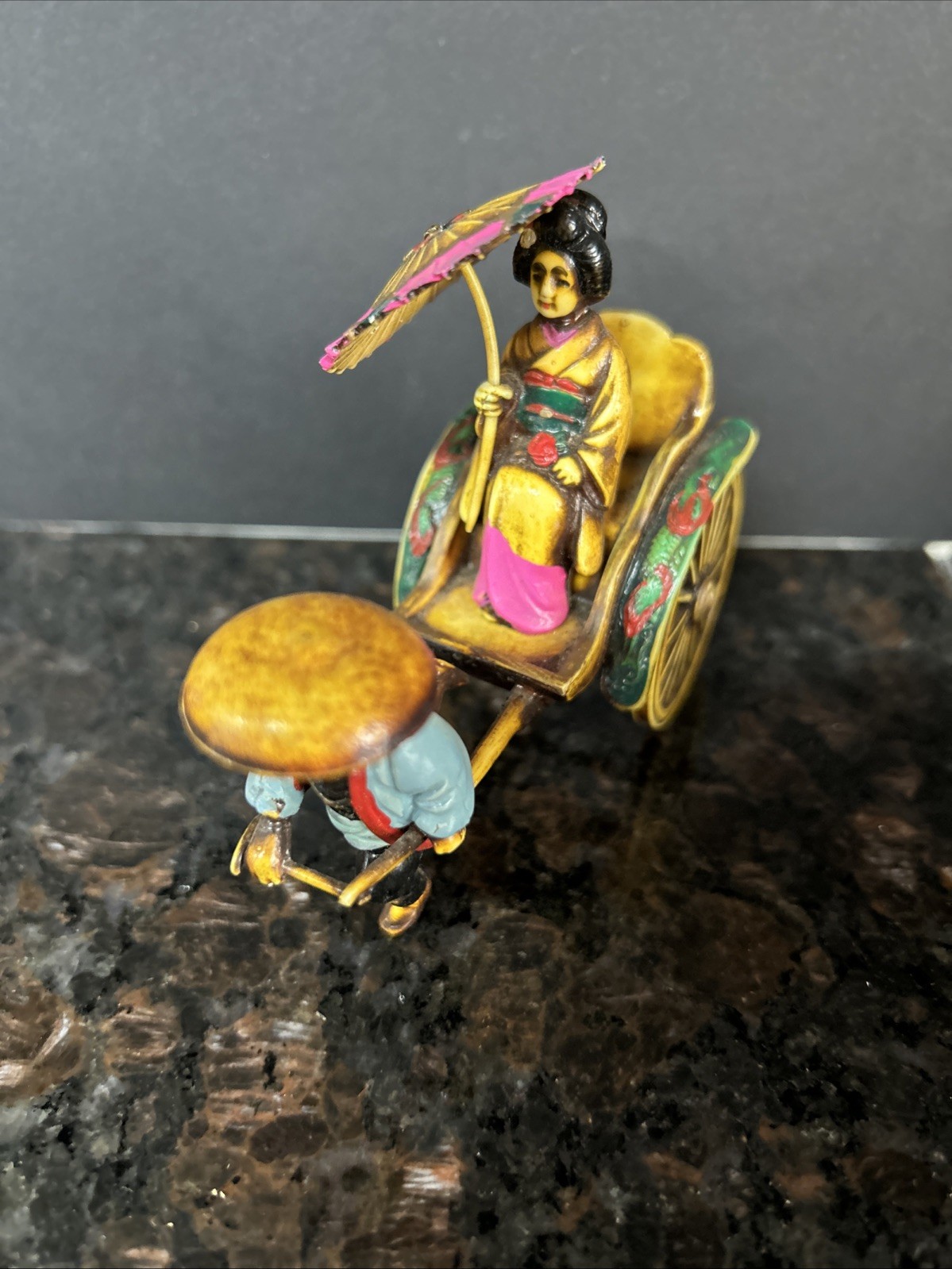 5-VTG Celluloid Figures Including Japanese Rickshaw Asian Man Geisha Girl Figure