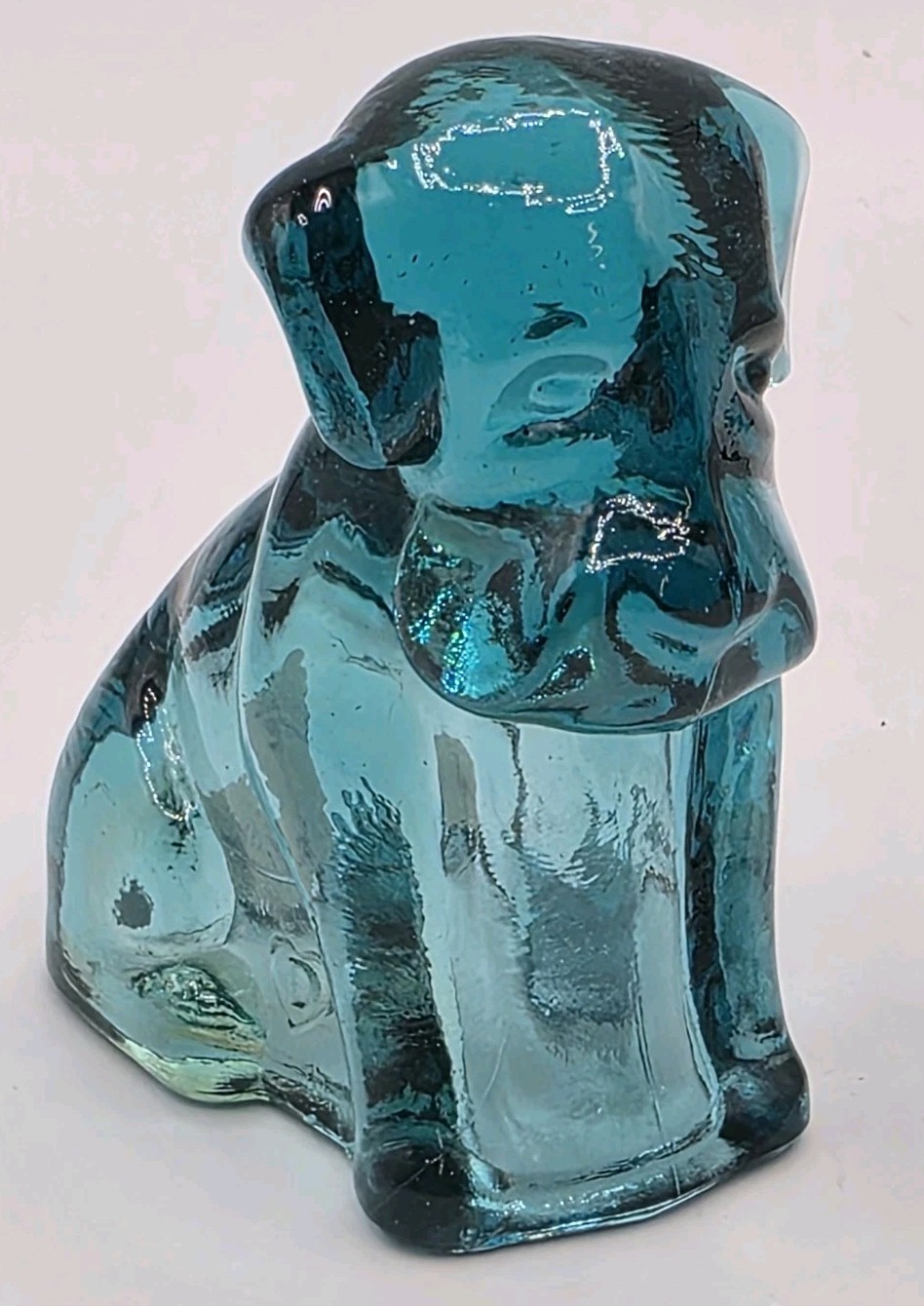 VTG Degenhart Glass “Pooch” Puppy Dog Figurine – Teal / Smokey Blue (UV Glow)