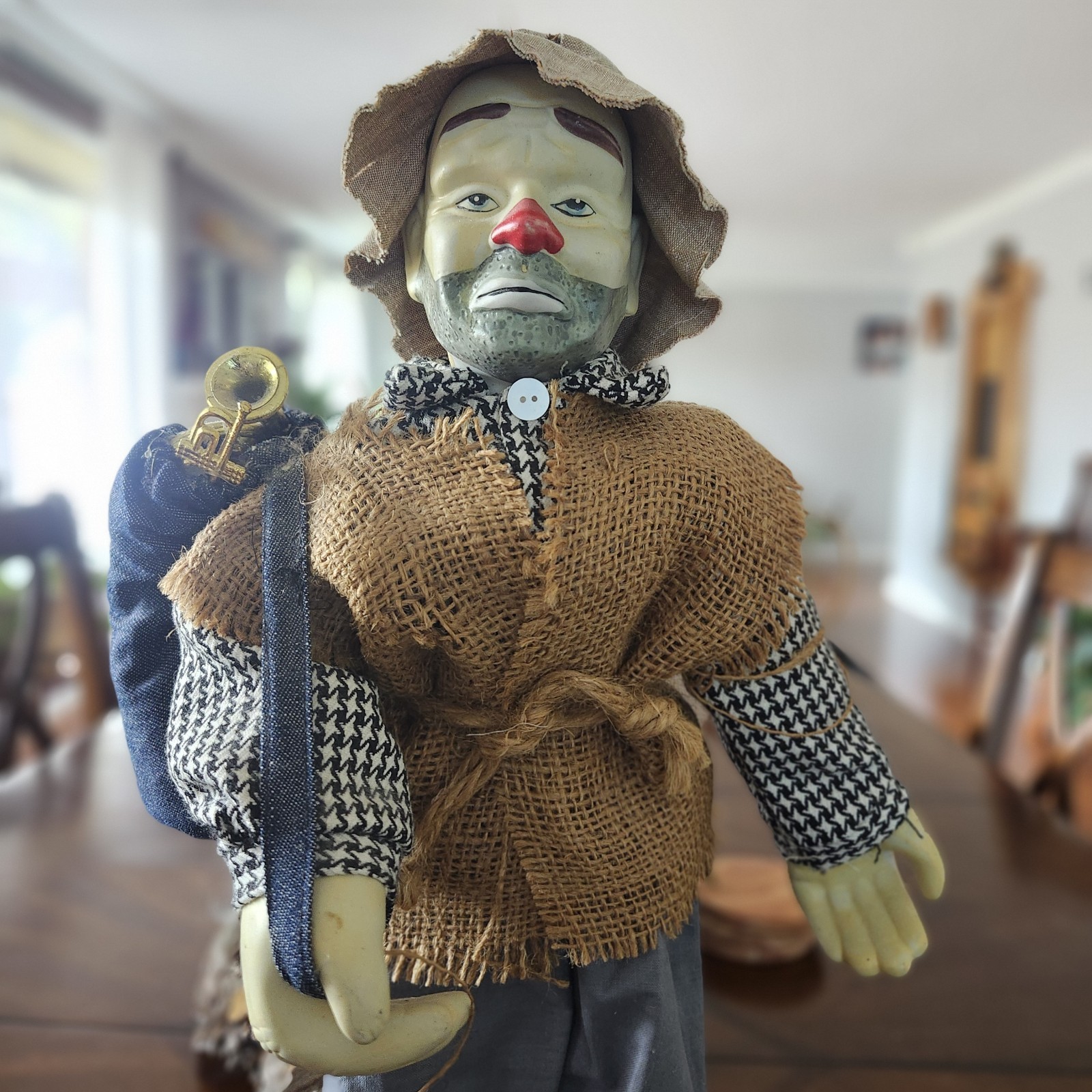 vintage Porcelain Hobo style clown doll 19″ 1970 And 1980s