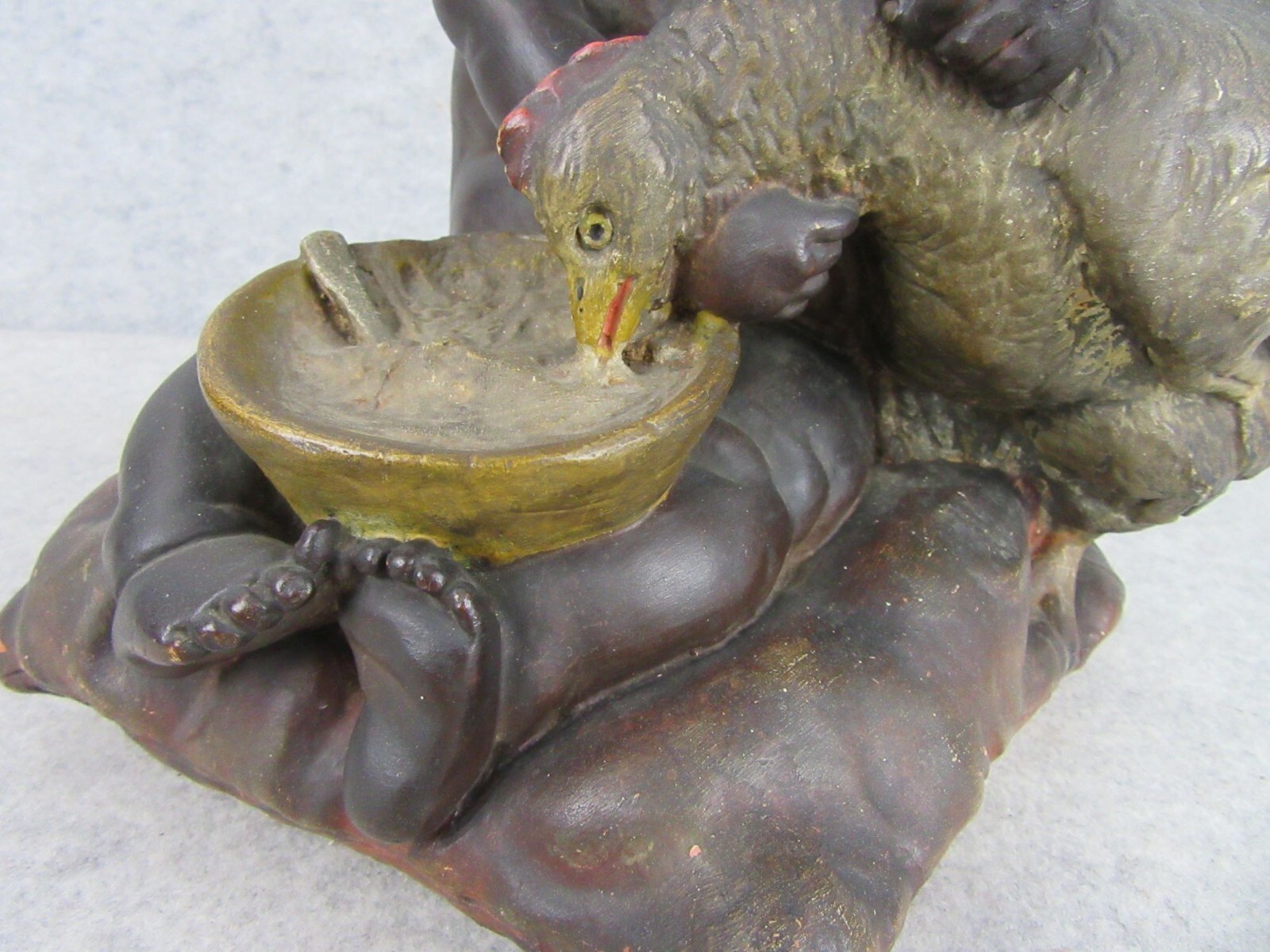 RARE Antique Victorian Child Feeding Chicken Chalk Ware Figurine BEAUTIFUL