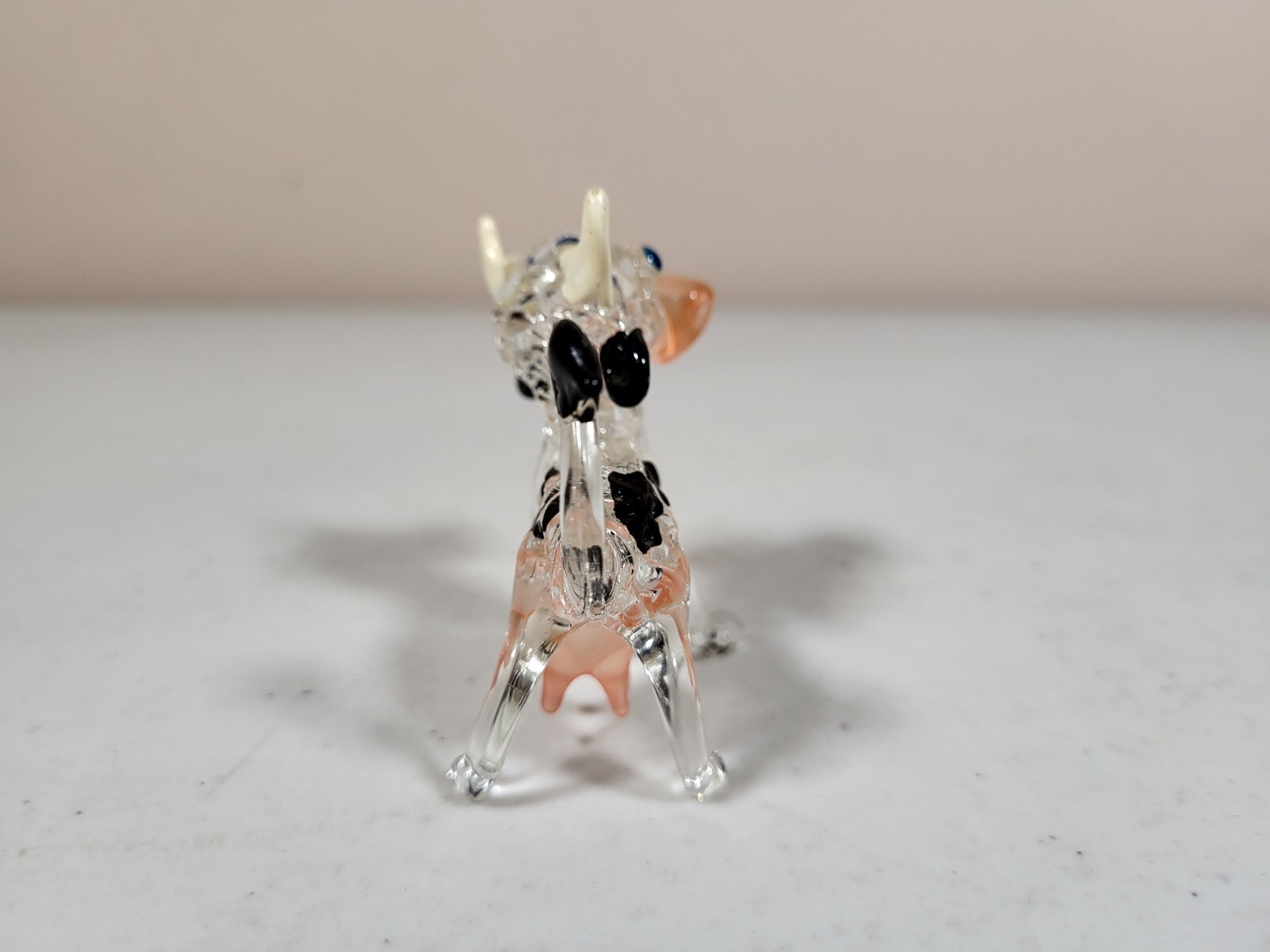 Glass Cow Figurine Clear Black White Handblown Collectable Art