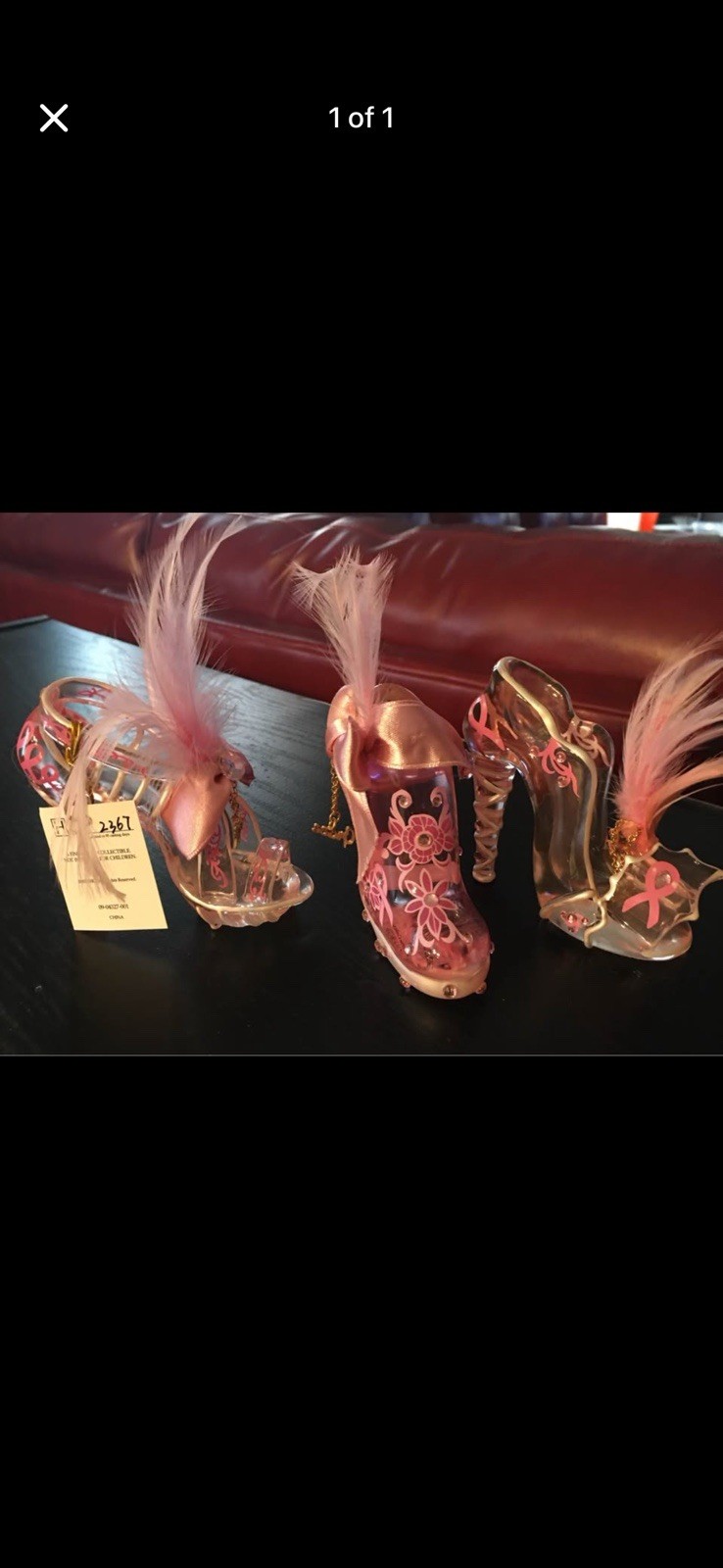 Just the Right Shoe Pink/Clear High Heel Figurines 3pc w/ Feather, BCA