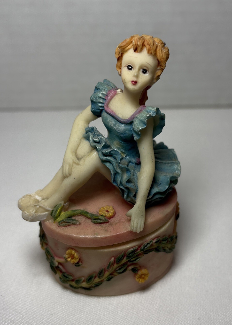 RARE Vintage 80s Little Girl Ballerina Resin Figure Figurine Trinket Box