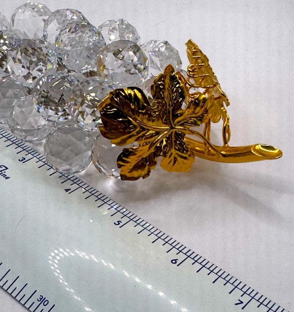 STUNNING! Swarovski Crystal Large Grapes Cluster With Gold Leaves Austria 11864
