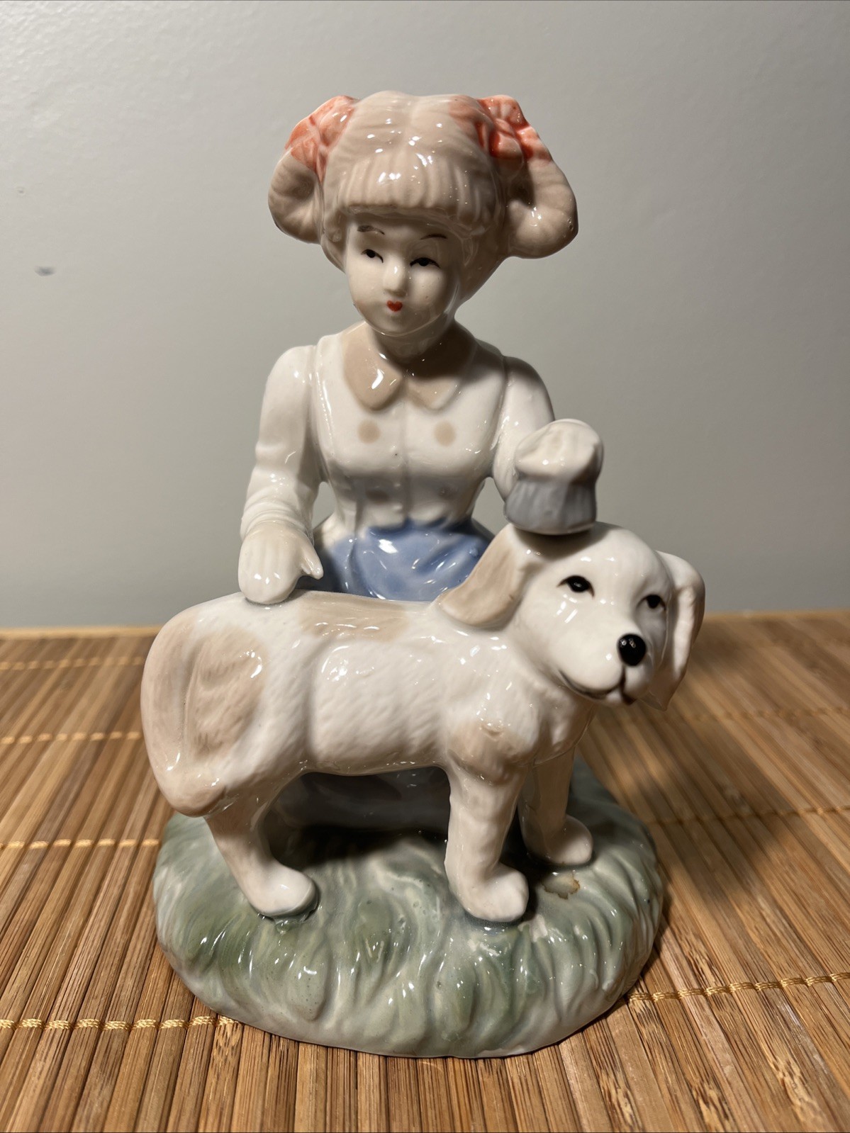 Lomonosov Porcelain USSR/Russian Girl with Dog Young Border Guard Figurine