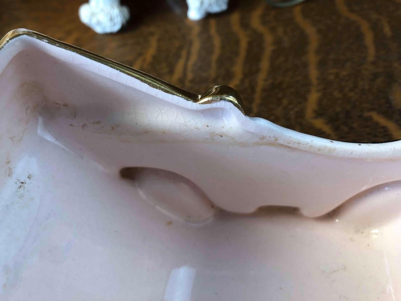 Vintage Napco Pink Gold Buggy Carriage Spaghetti Trim Poodle Dog Sleigh Planter