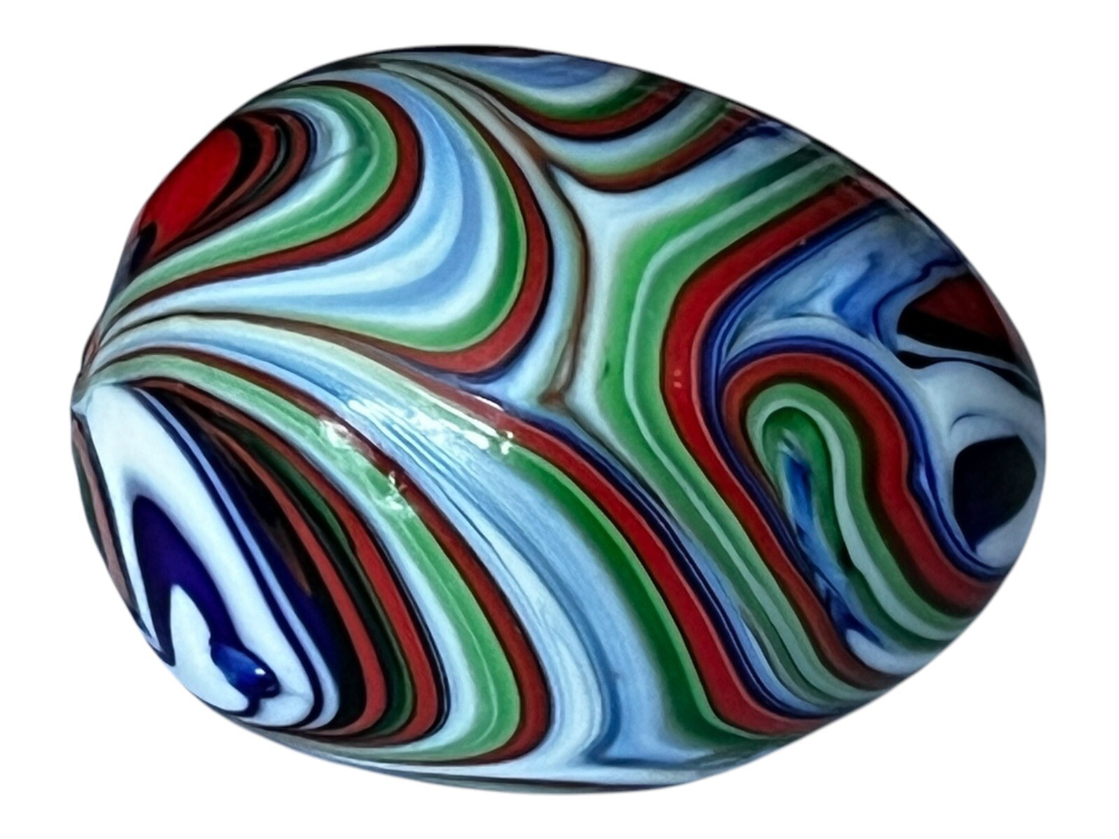Hand Made Multicolor Twist Swirl Glass Egg Excellent Used Condition 1.25”T 1.5”L