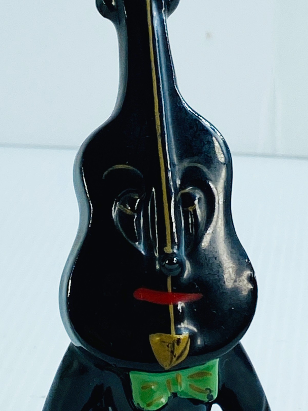 Anthropomorphic Cello Bass Musician Figurine Wall Plaque Black Kitsch Japan