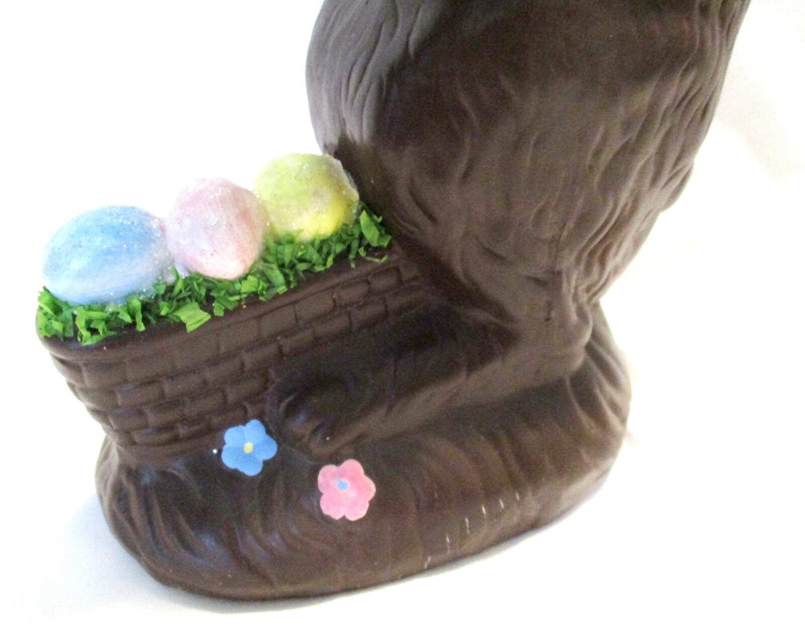 REDWARE CLAY CHOCOLATE EASTER BUNNY RABBIT w/EGGS IN BASKET 12.25″ TALL FIGURINE