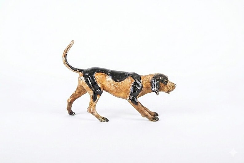 Vintage Cast Metal Hunting Hound Dog Figurine Hand Painted Foxhound Statue