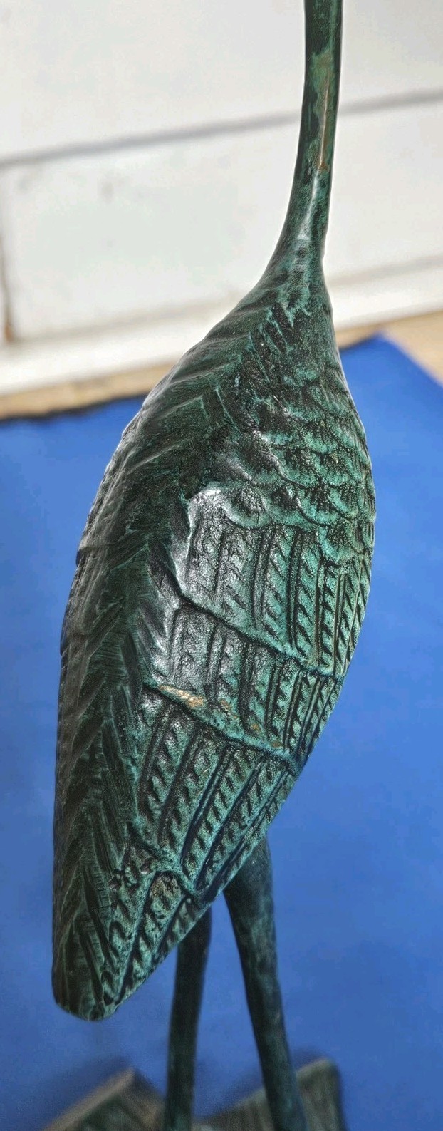 Vintage Mid Century Modern Cast Brass Heron / Egret Sculpture with Verdigris…