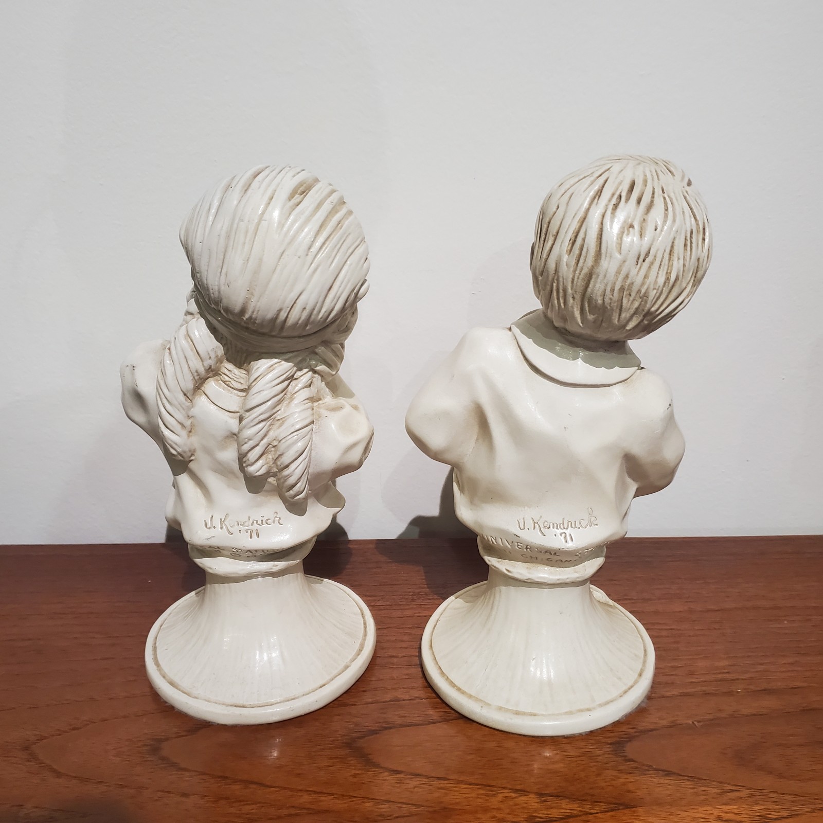 1971 J Kendrick Universal Statuary Corp Chicago Boy/Girl Bust Statue Sax Art