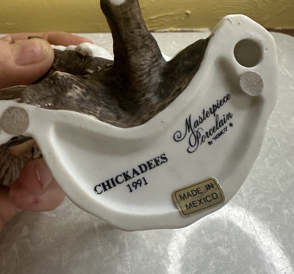 HOMCO 1991 Masterpiece Porcelain “Chickadees” Figurine-Birds on Snowy Branch