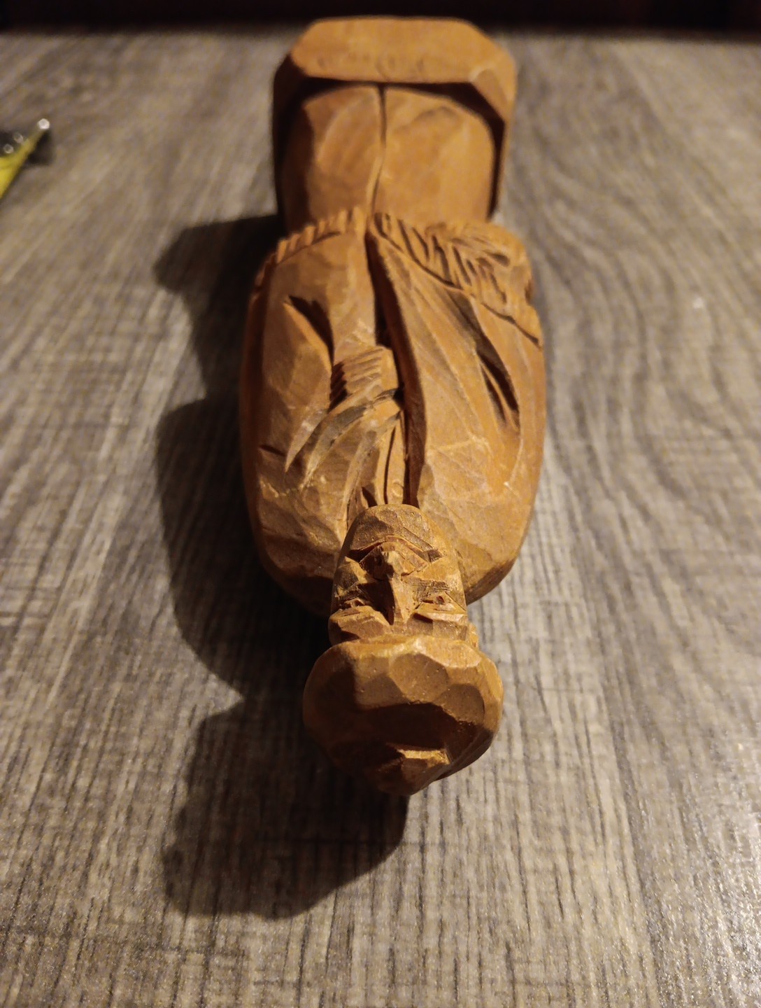Folk Art Sculpture Signed Hand Carved Wood Figure Wooden Elderly Person Craft