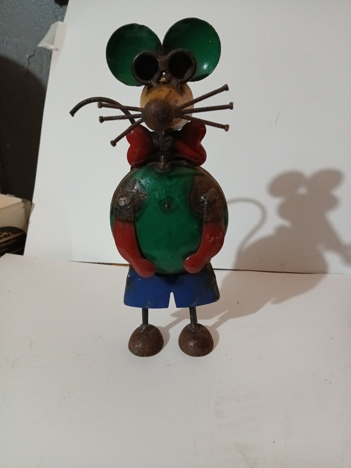 Metal Mouse Man Handmade Welded Trash Art 1970 Approx 9″TX3.5″W Cute Guy!