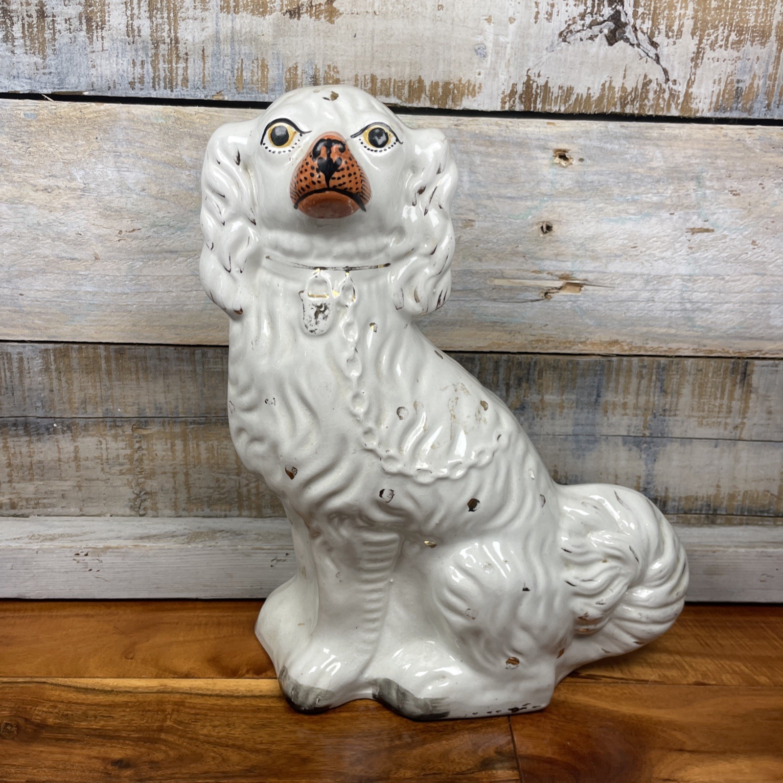 Large Rare Staffordshire White English King Charles Spaniel Dog 12.5”