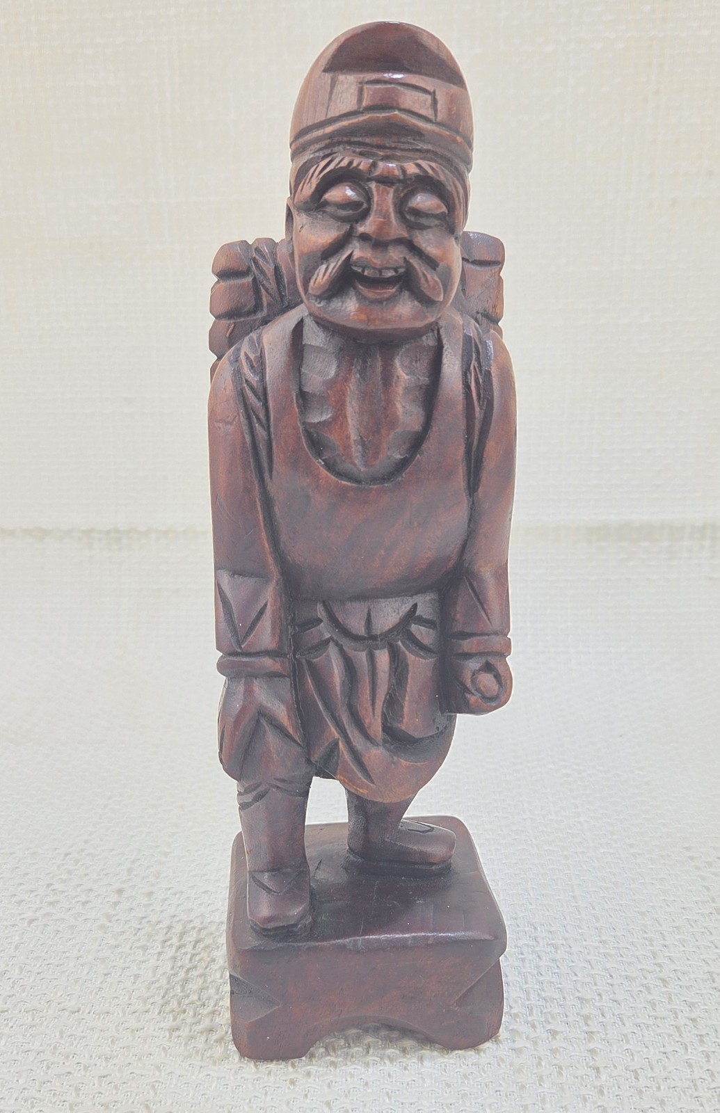 VTG Dark Wood Cherry? Carved Asian Folk Art Traveler Mud Man Sherpa Man Figurine
