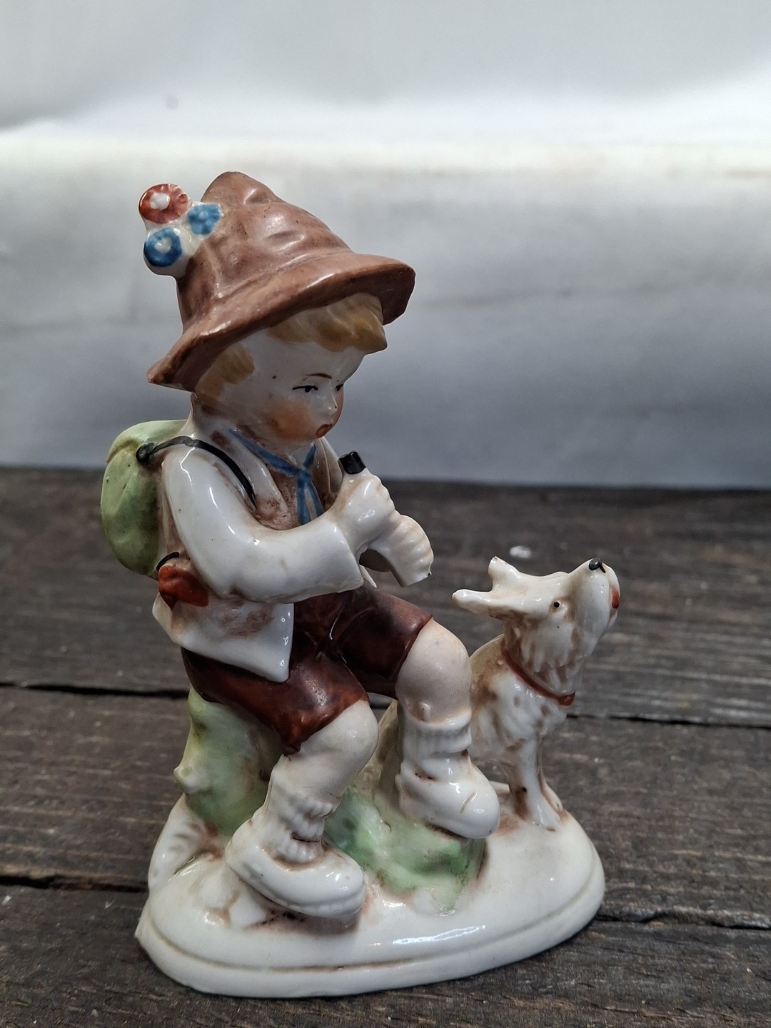 Vintage Porcelain Boy With Dog Playing Flute 1940’s Germany 20949