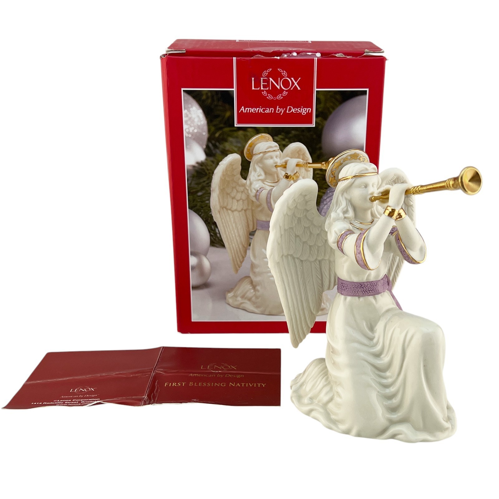 Lenox China First Blessing Nativity Kneeling ANGEL with Trumpet Figurine No Box