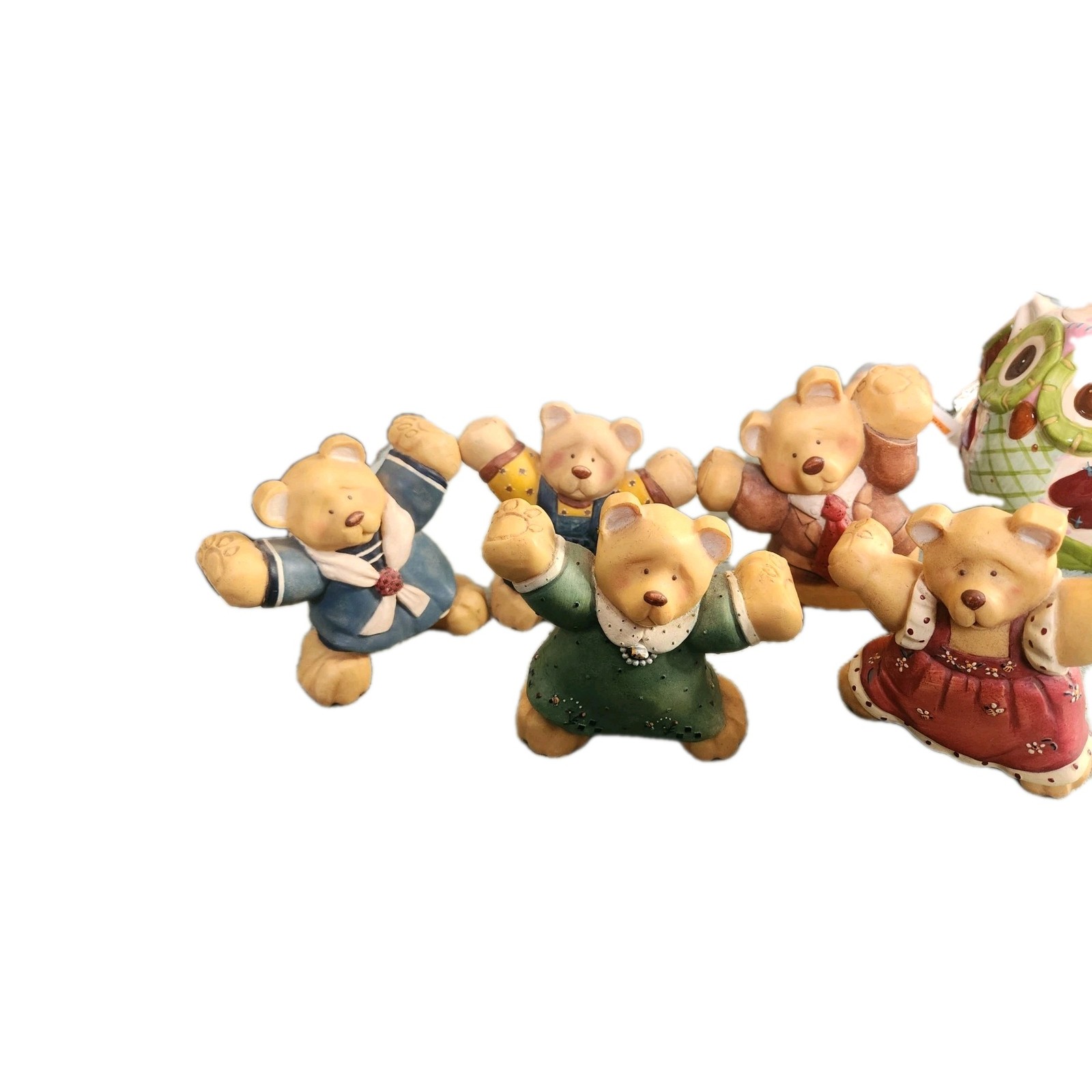 Collection of 5 Ceramic Figurine Bears with Diffrect Clothing 5 Inch. 1 Lb Heavy