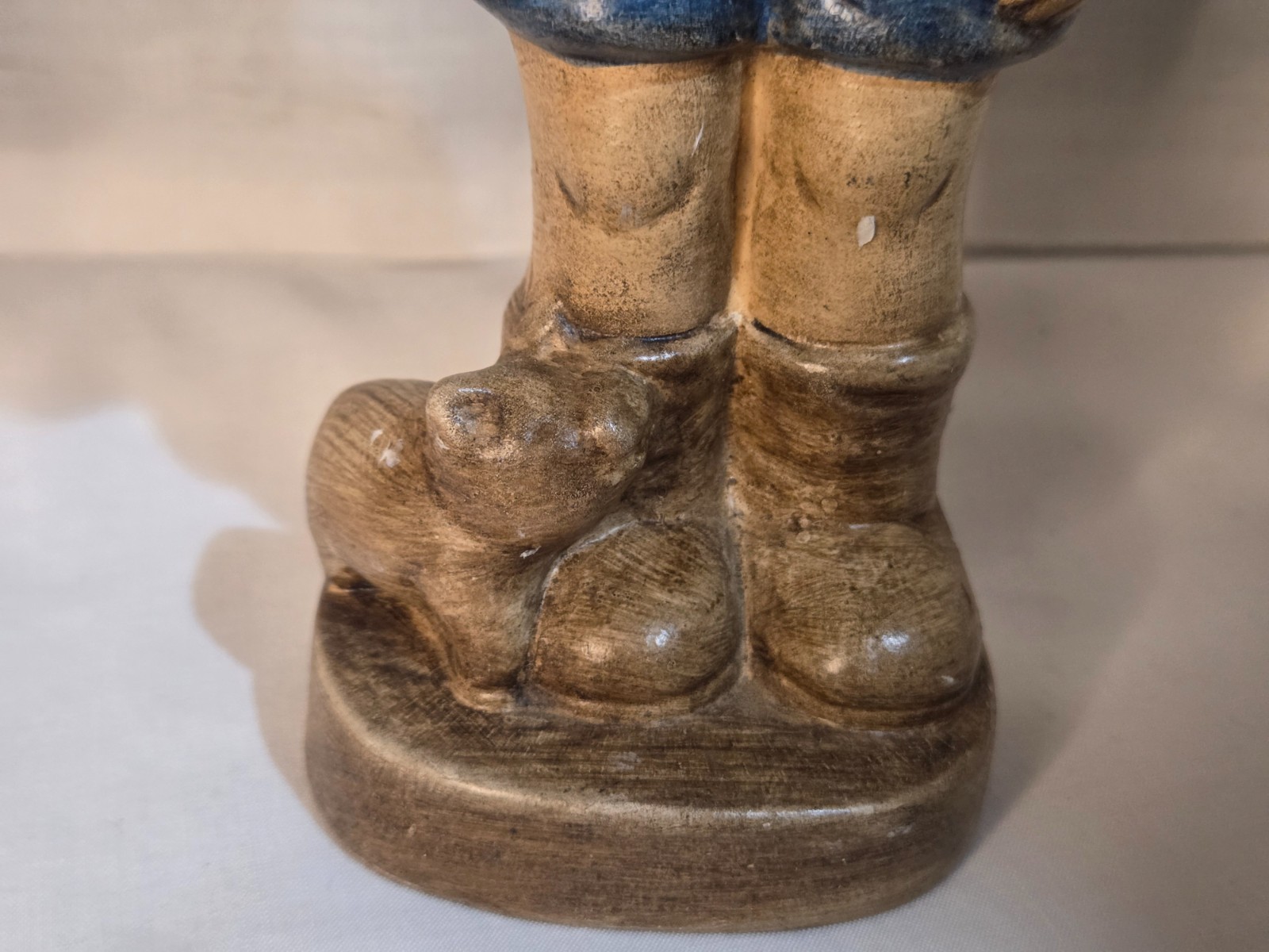 Vintage Chalkware Figurine Hand-Painted Farmers Boy with Pig Hummel Style 8″
