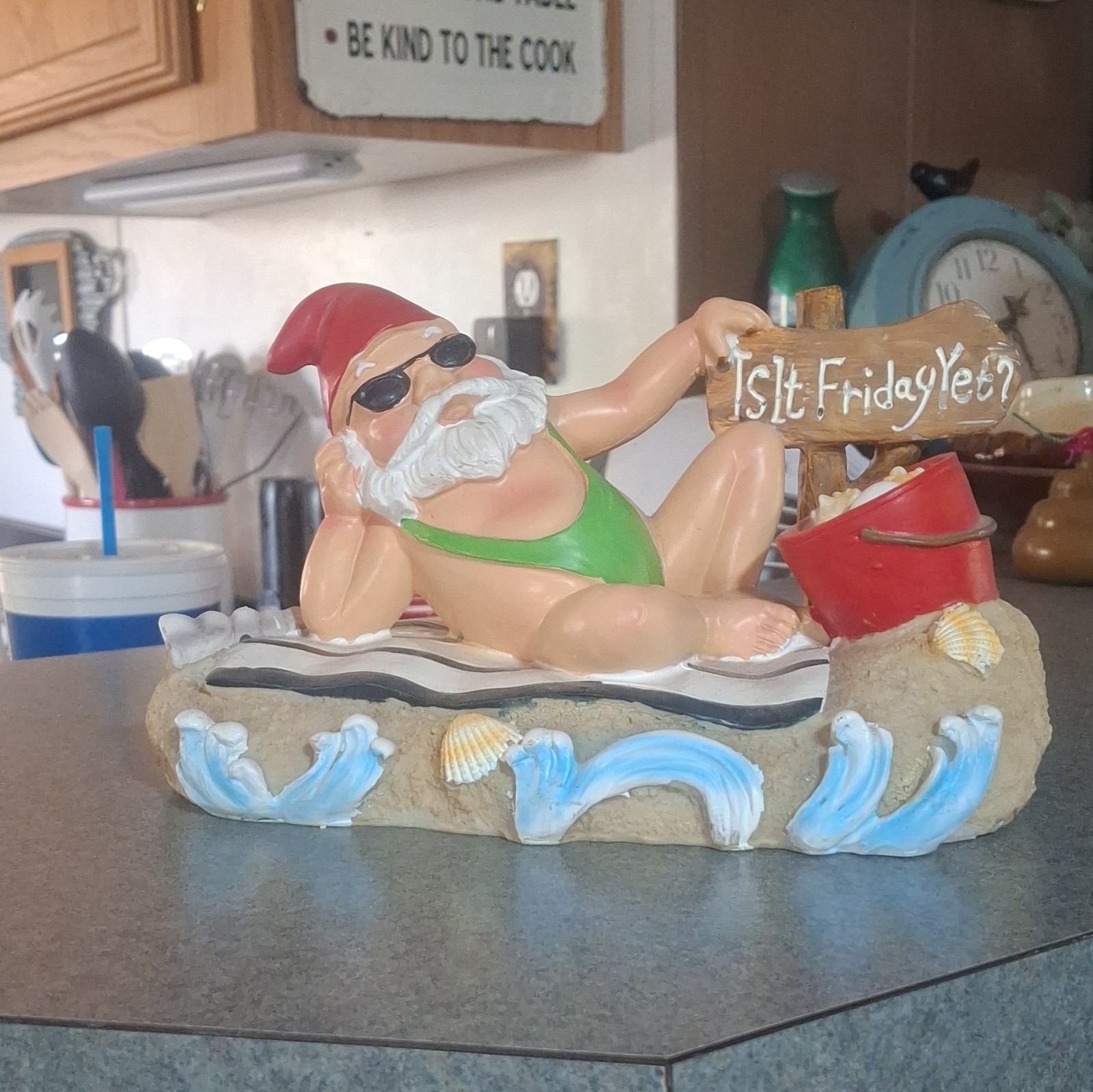 Beach Gnome Resin Figurine 3D Effect Multicolor Sign “Is It Friday Yet?”