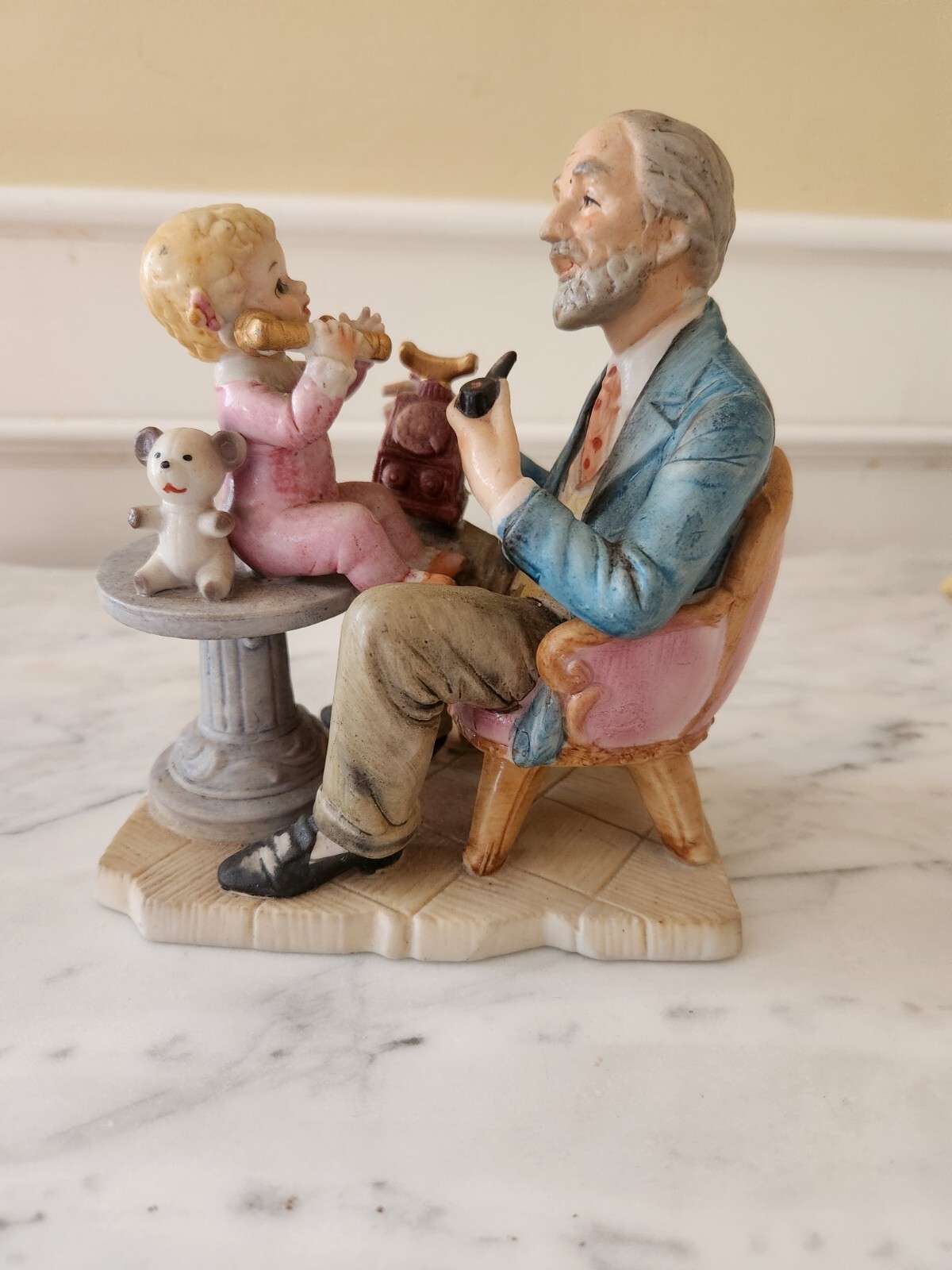 Lefton 7841 Old Man With Baby And Telephone Figurine Vintage Father’s Day love!