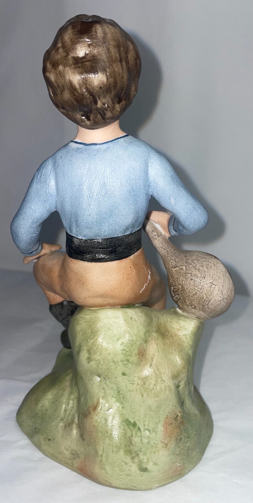 Bisque Porcelain Boy W/Stringed Instrument Figurine Romania 6 1/2 Inches High