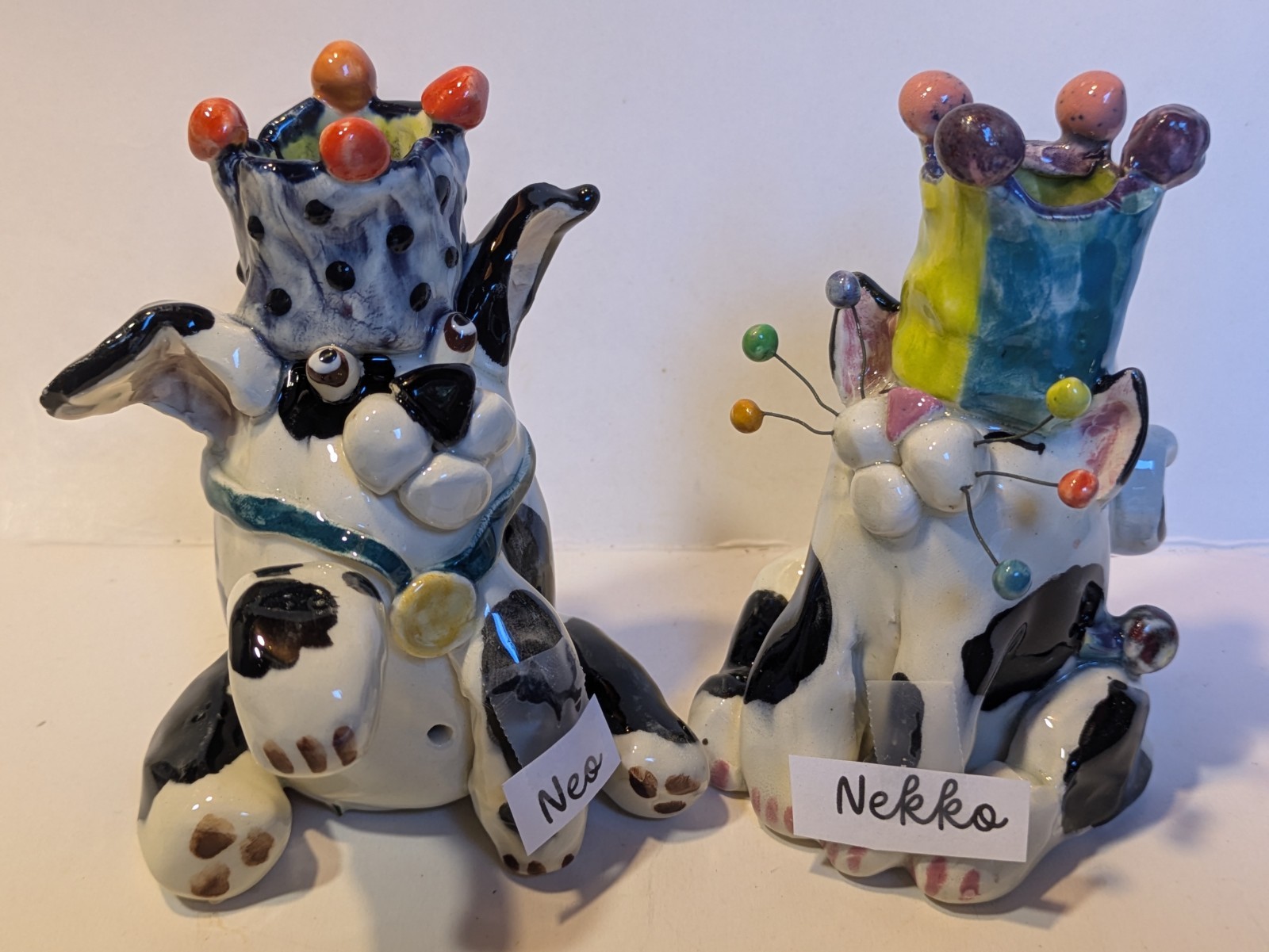 Black & White WhimsiClay Dog Original Candle Holder “Nekko” 1999 by Amy Lacombe