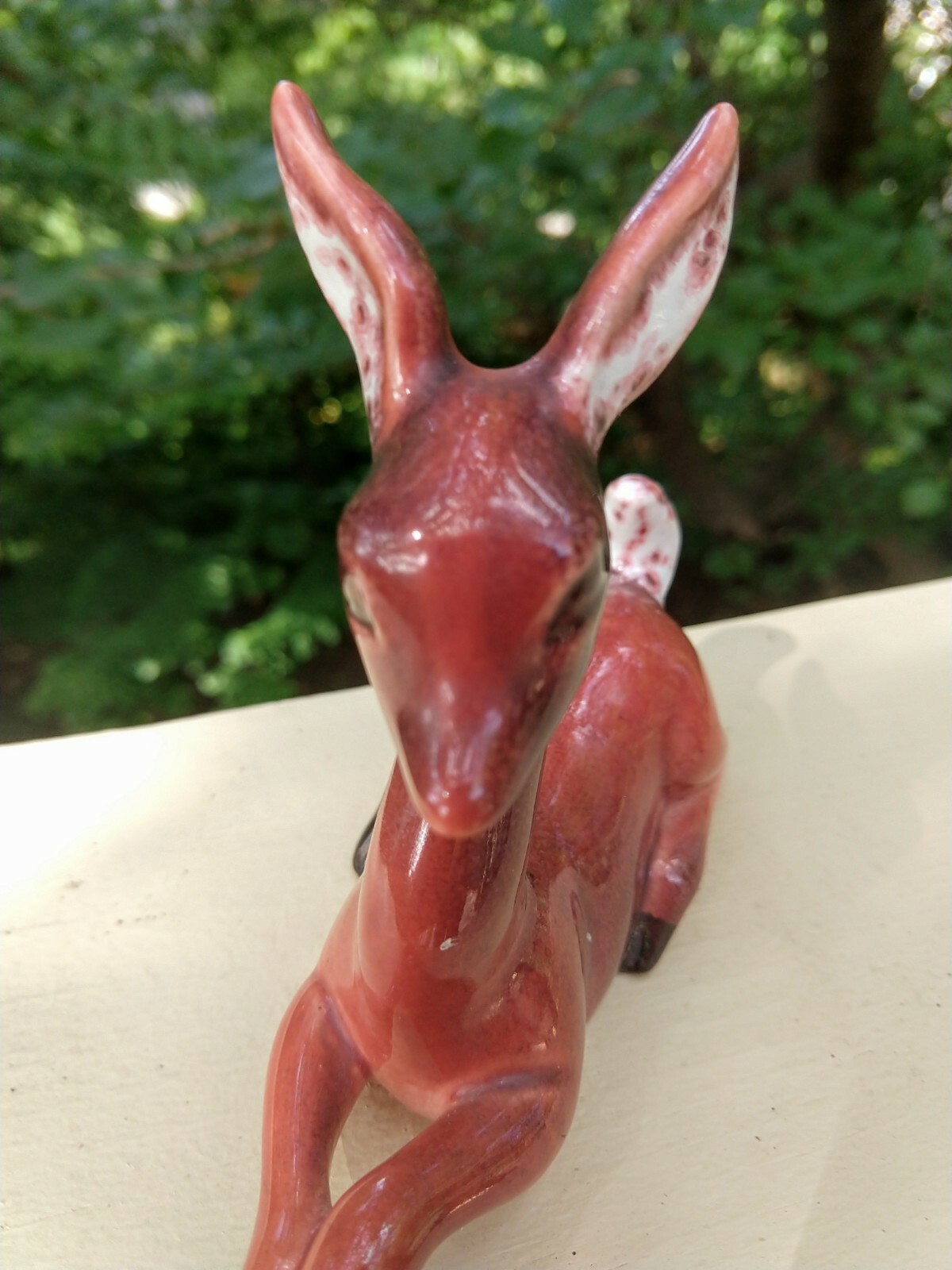 VINTAGE 1950s LAYING DOWN SITTING DEER CERAMIC FIGURINE 5.75″ LONG 4″ TALL