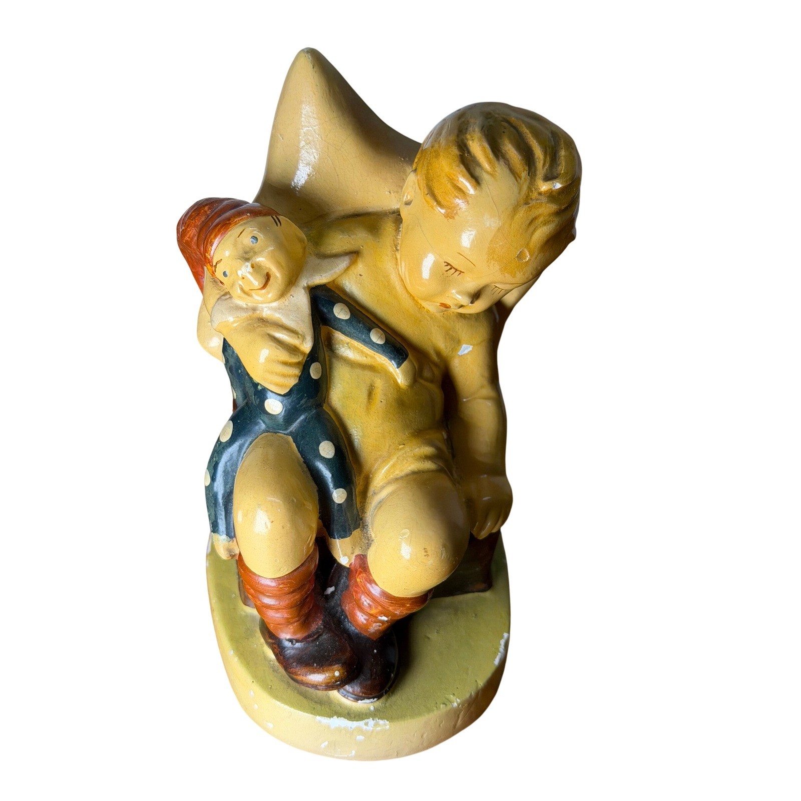 Vintage 1942 B Hummel Herbert Dubler Chalkware Boy Sleeping with Clown Figurine