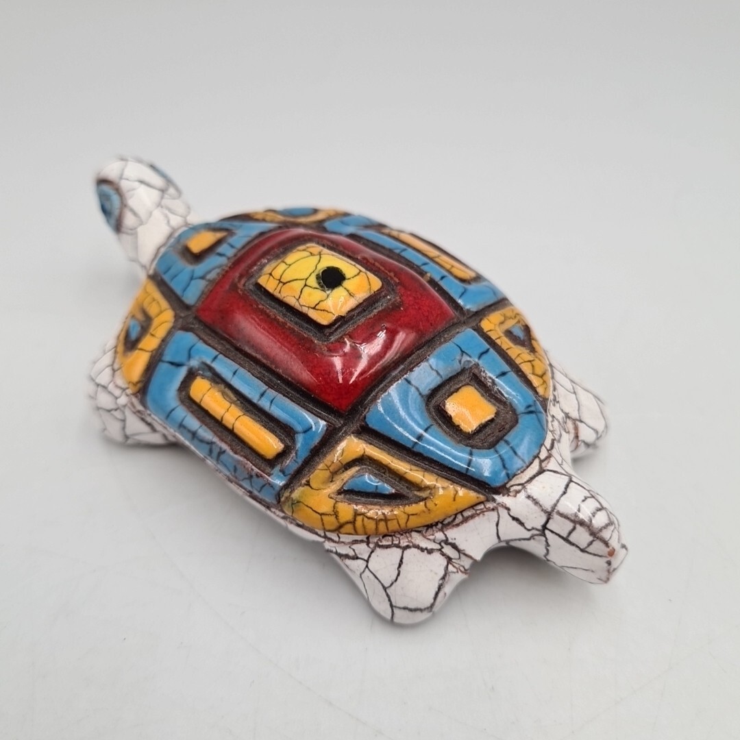 Turkish Turkey Pottery Hand Crafted Hand Painted Turtle Figurine Multicoloured