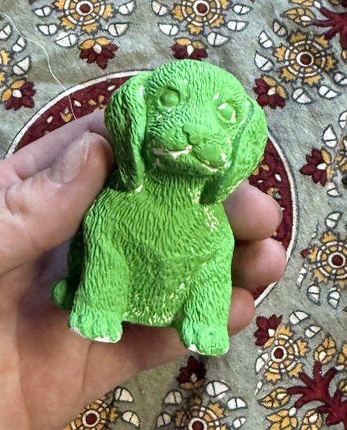 Small Green Dog Figurine Painted Clay Animal Theme Decor for Any Room