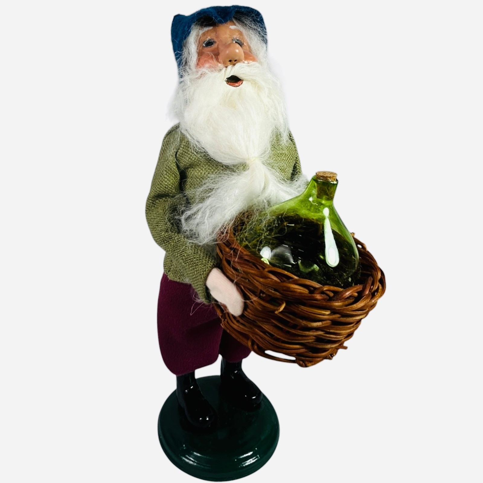 Byers Choice Gnome with Wine Figurine 10″ Green Bottle Basket Grapes 2020 HTF