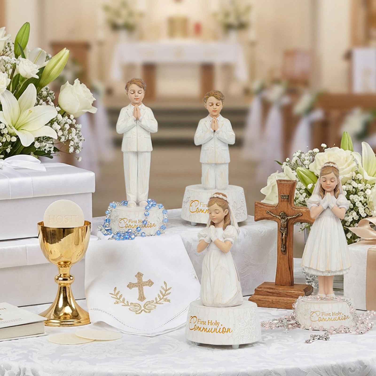 Girls First Communion Figurine With Rosary Hand Painted Praying Statue Gift