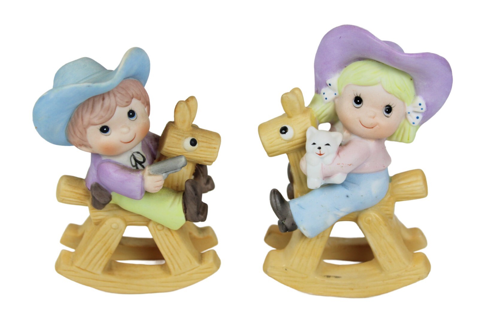 Vintage HOMCO Cowboy & Cowgirl on Rocking Horses Ceramic Figurines 1417