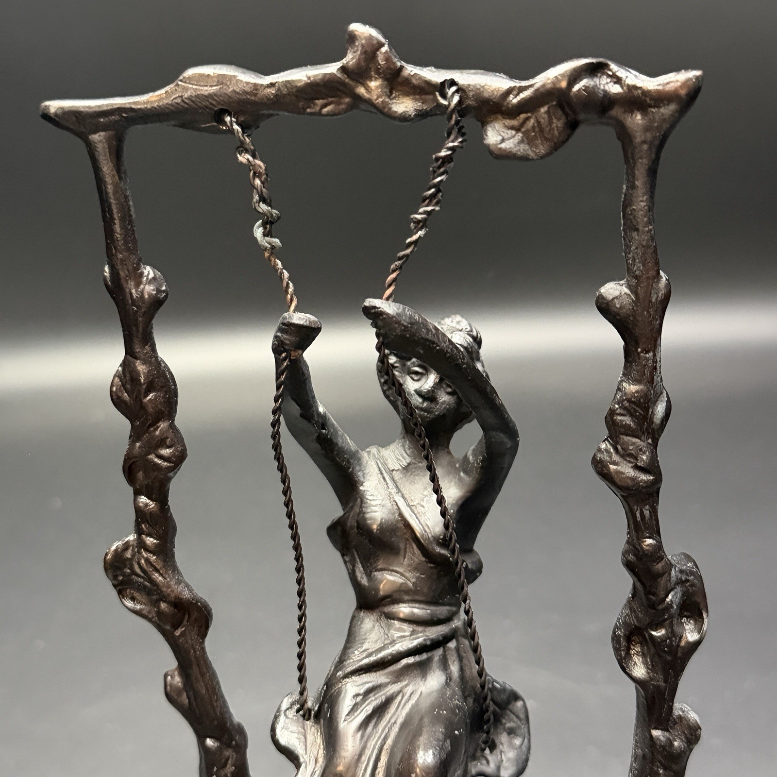 Vintage Girl on Swing Reproduction August Moreau Art Nouveau Bronze Sculpture