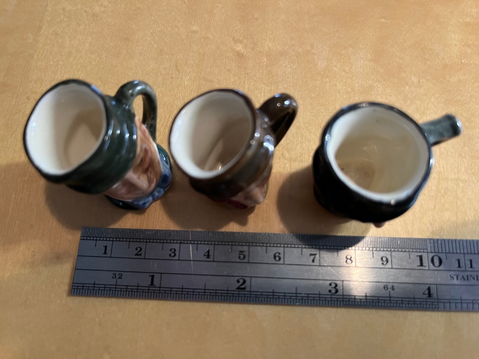 (3) Royal Doulton Tiny Toby Jugs / Mugs- Sam Weller, Micawber, John Peel 1-1/4″