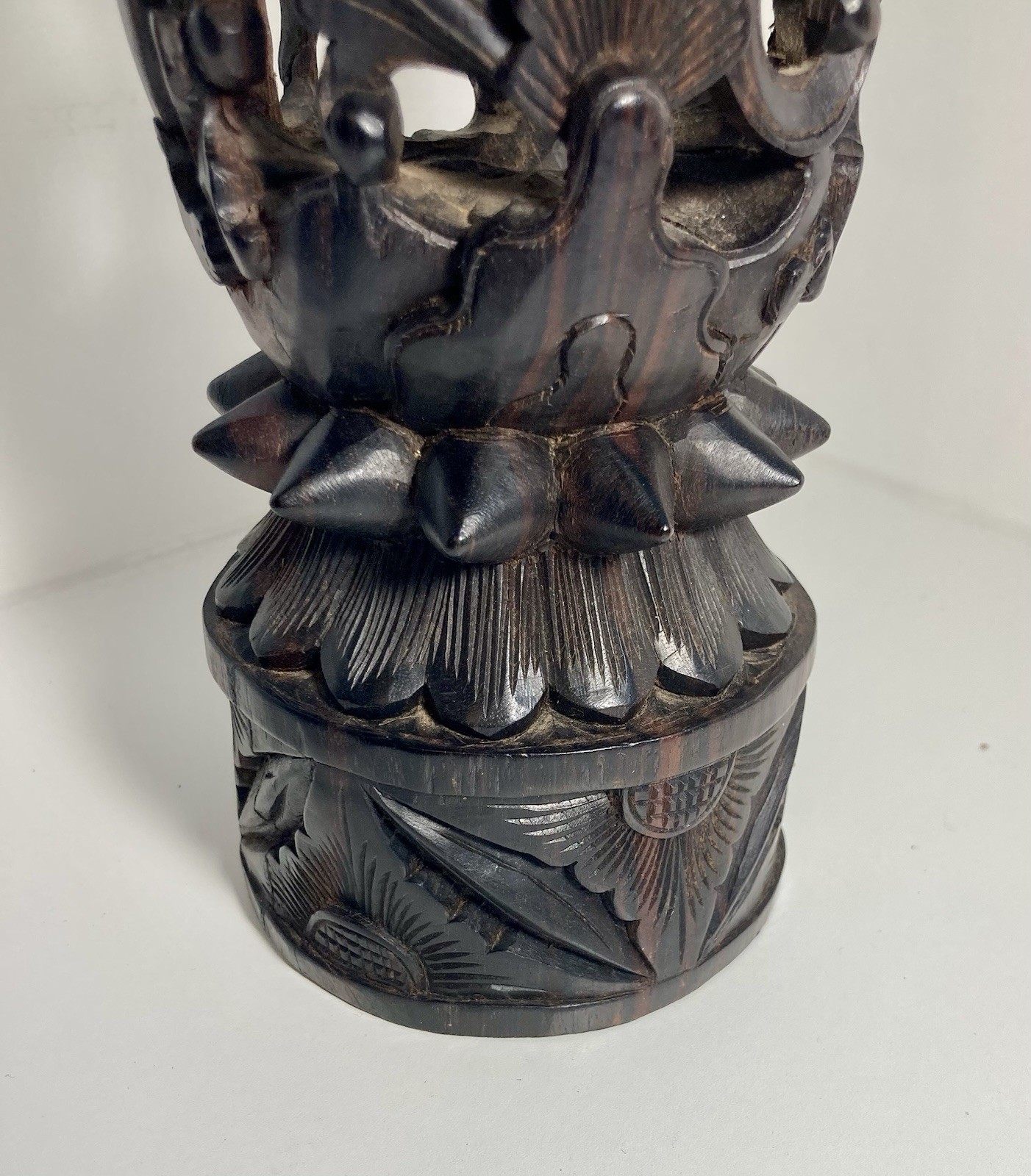 Vintage mid century Balinese carved exotic wood art deco sculpture column