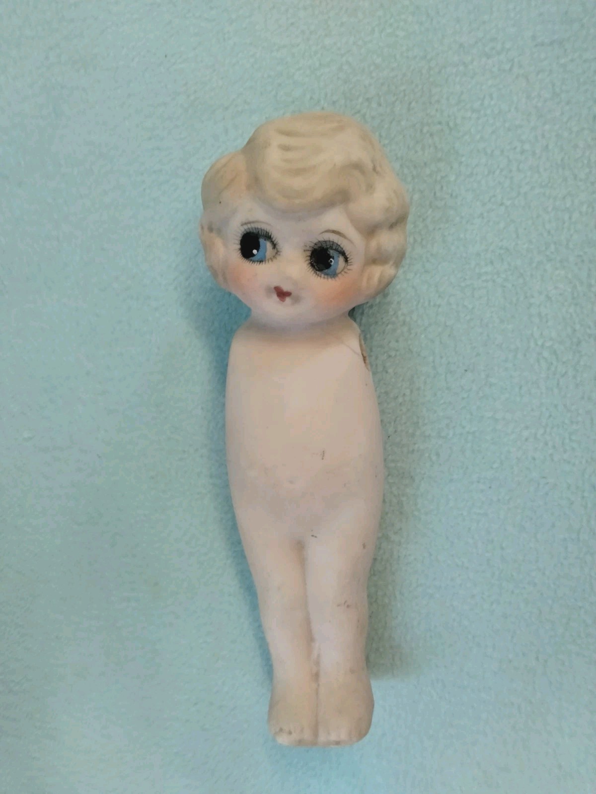 Vntg 7.5″ Porcelain Bisque 🍃🌸Big Blue Eyed Kewpie Doll🌸🍃 Japan