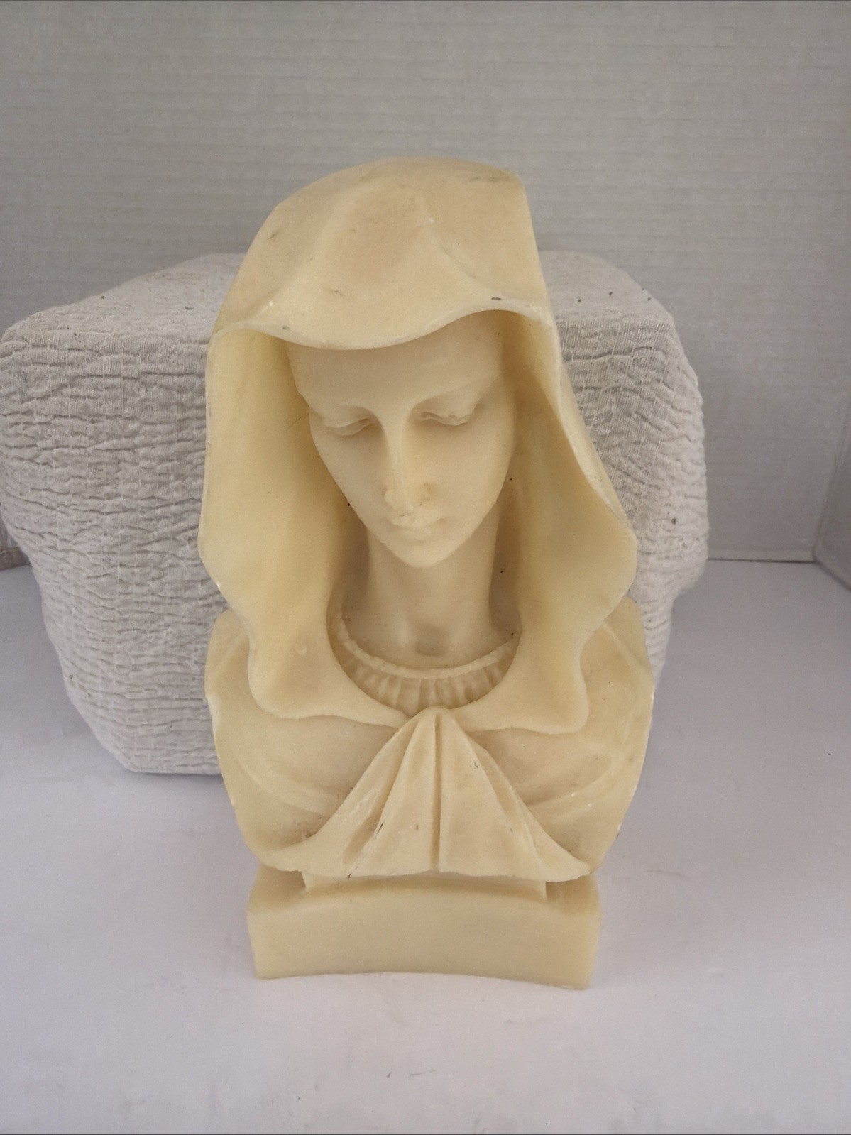 Small white stone composite bust of Woman (Madonna), 5.5″ tall