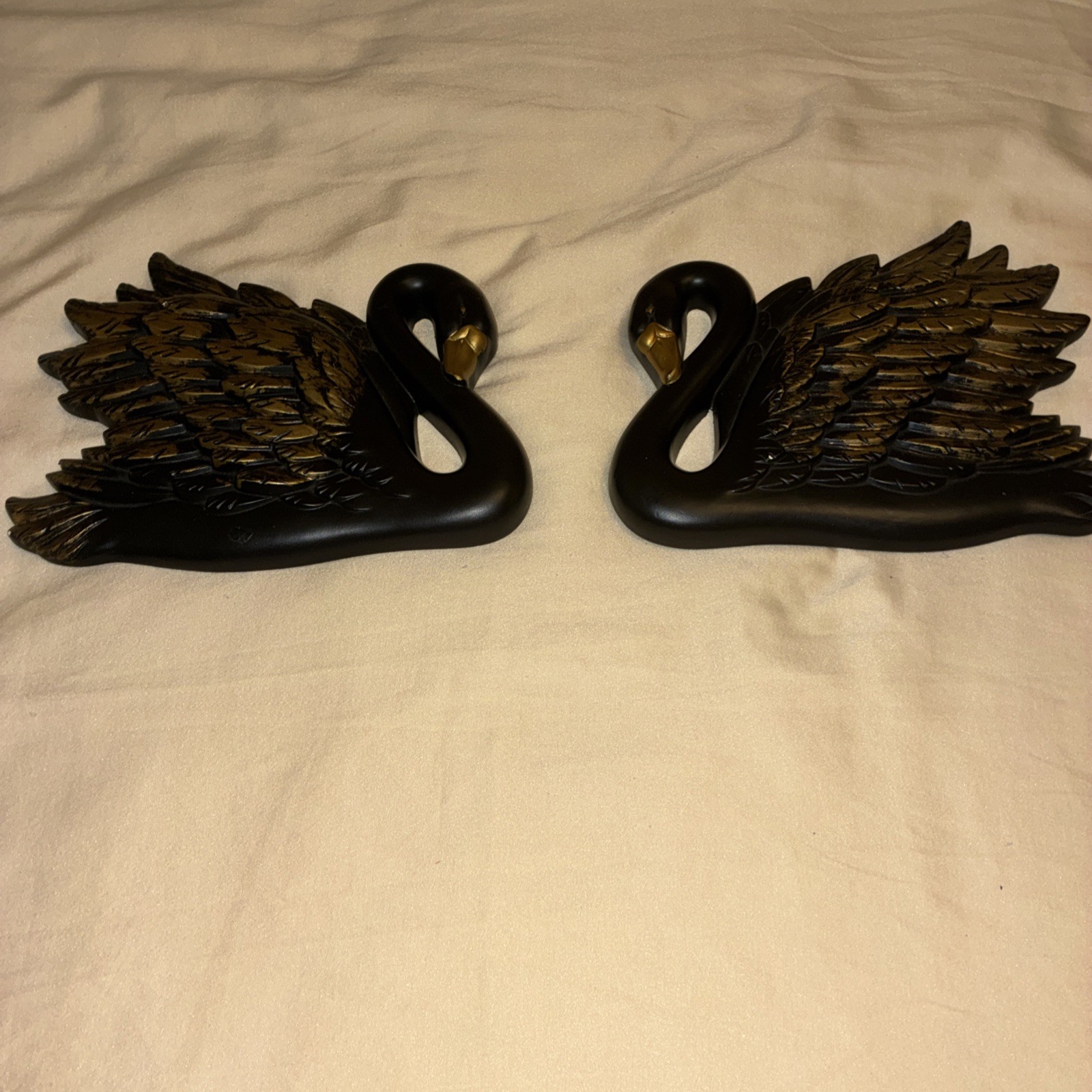 Miller Studio Chalkware Black Swans 10″x1″x8″ Wall Plaque Set MCM Vtg 1968 RARE
