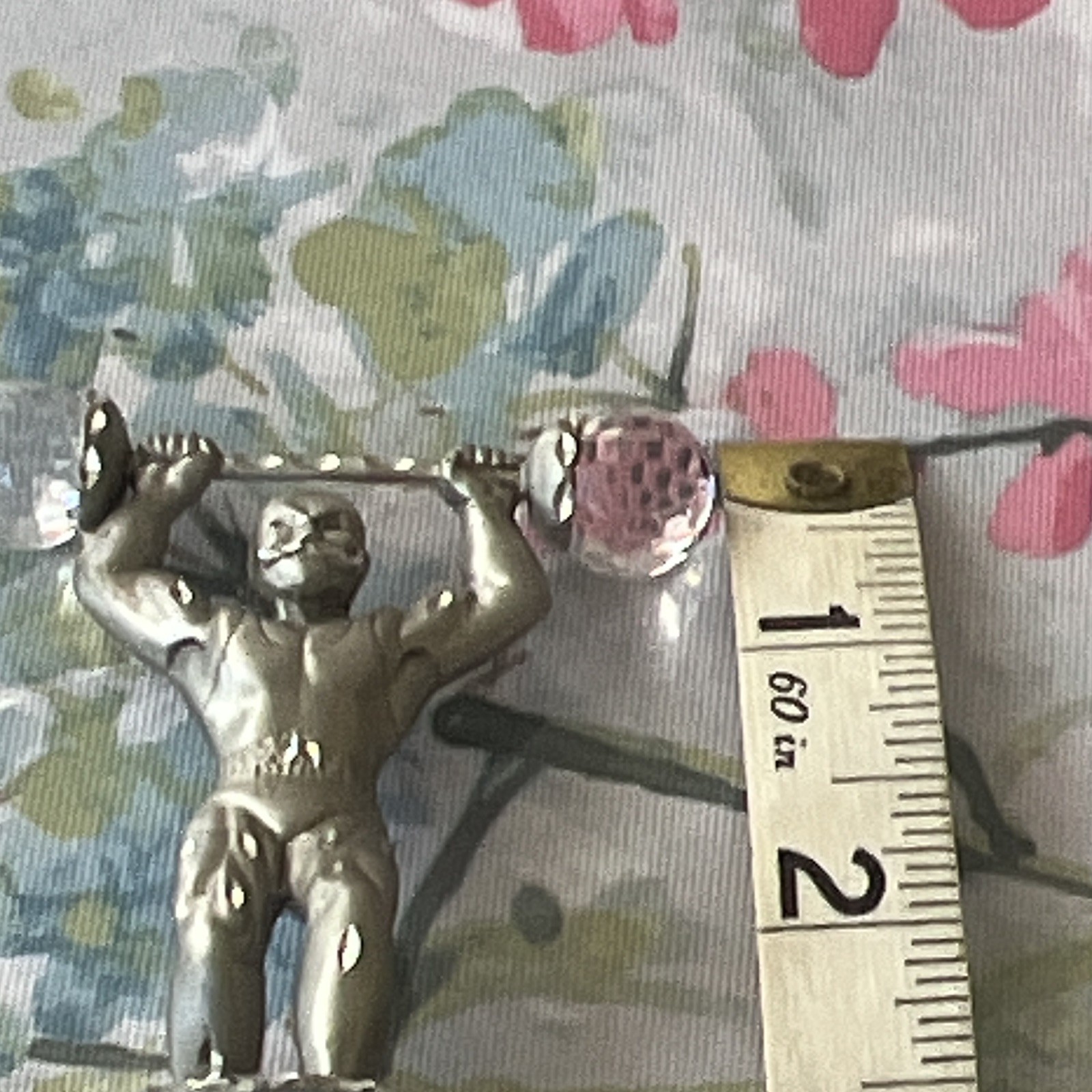 1985 Cutter Pewter Weightlifter Figurine Rainbow Crystal Barbell Ends 3D Effect
