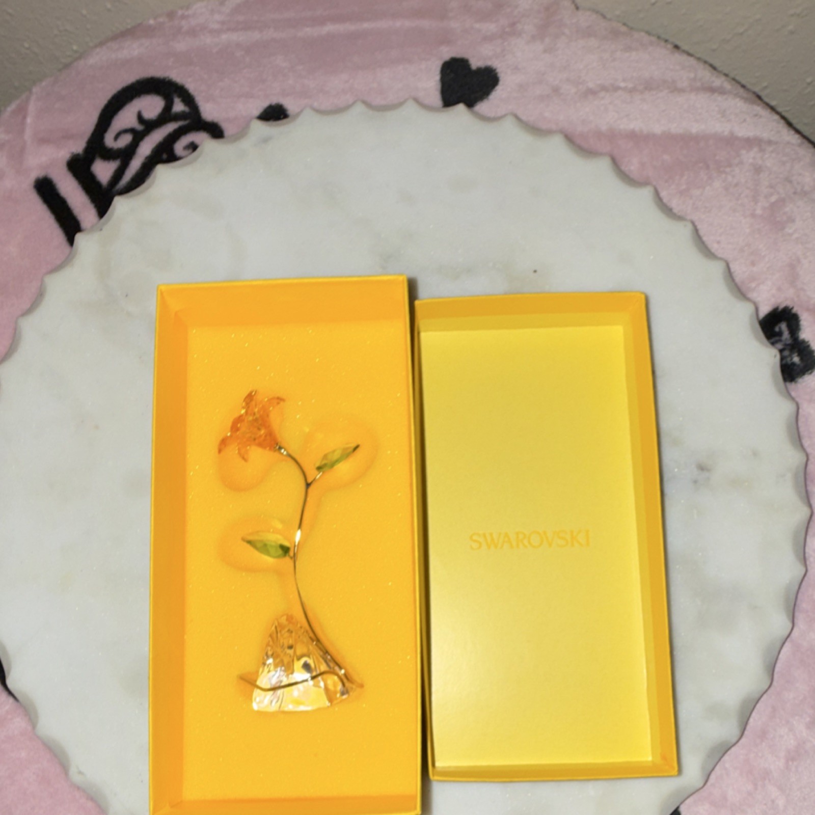 Swarovski Crystal Flower Figurine Yellow Green Clear Modern Metal Boxed