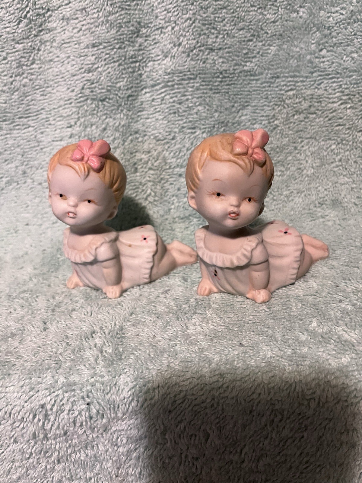 Lot of 2 Vintage Bisque Porcelain Piano Baby Figurines