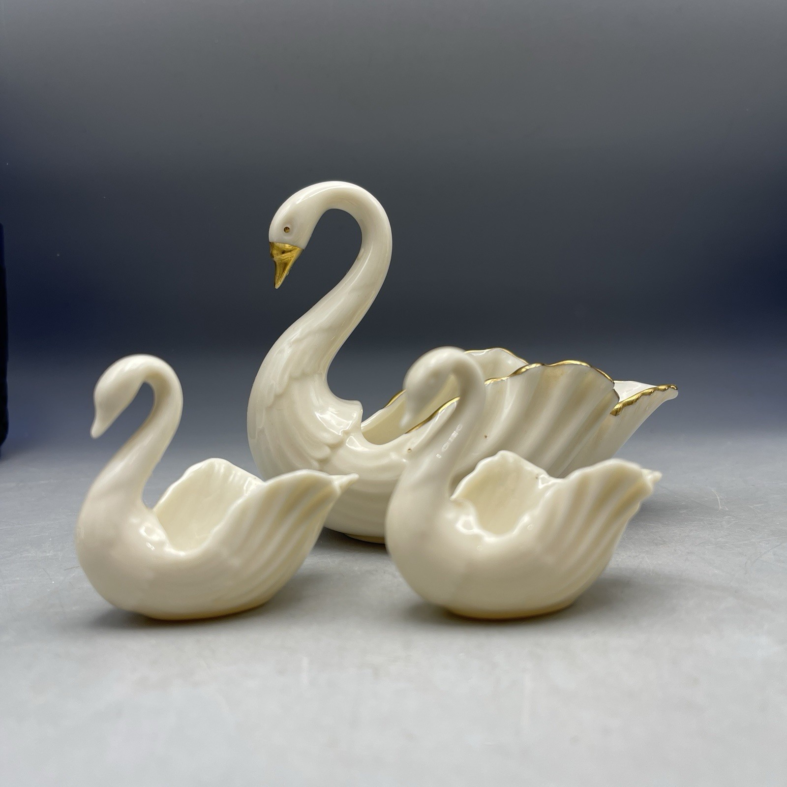 Vintage Lenox China Swans 3 Pc. To The Bride Salts And Trinket Dish