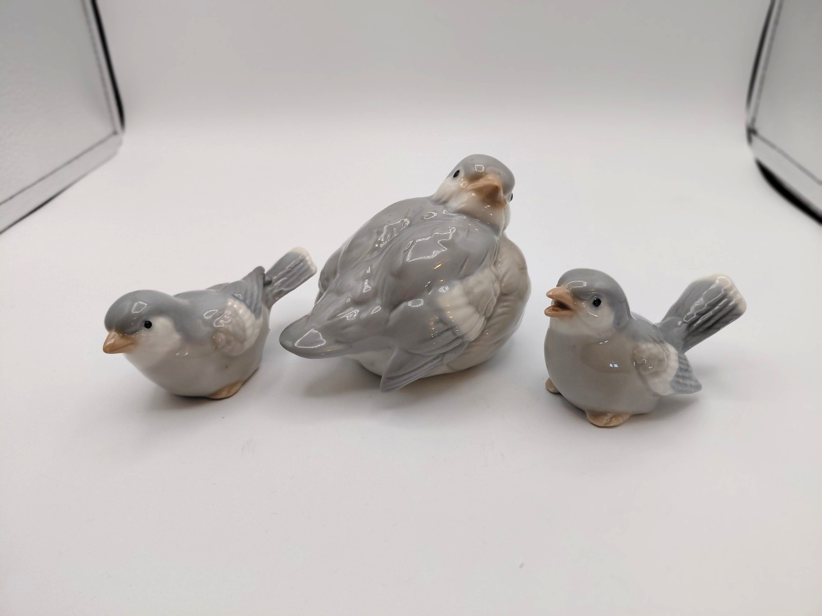 3 Vtg Otagiri 70s Chubby Birds Chunky Blue Gray & White Porcelain One Marked