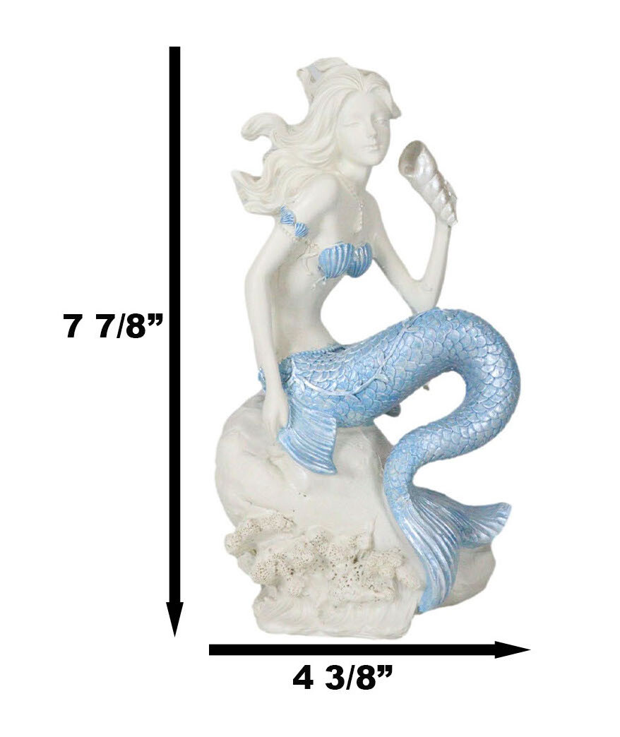 Ebros Ocean Goddess Pretty Mermaid With Blue Tail Holding Conch 8″Tall Figurine